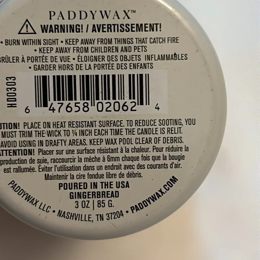 Paddywax Gingerbread Candle Ceramic Jar Hand-Poured 100% Soy Wax White/Gray 3 OZ